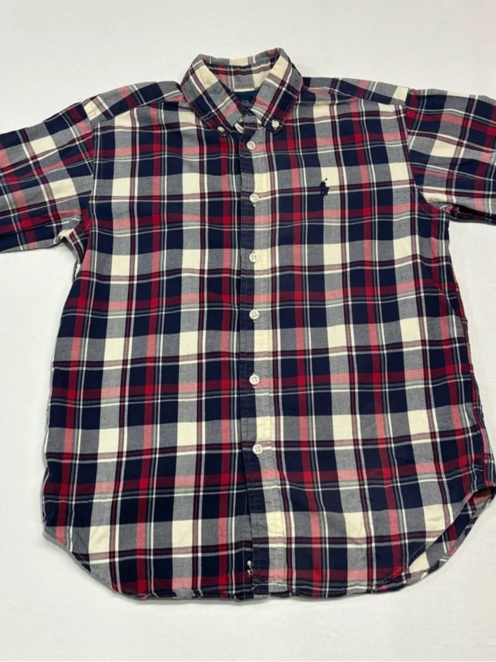 Ralph Lauren Navy, Red & White Plaid Button-Down Shirt Size 10-12 - 523